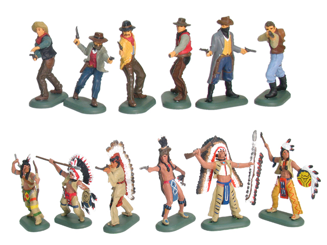 plastic cowboys and indian figures
